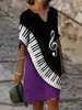 2026 Nuevo Vestido de Verano para Mujer con Estilo de Pintura al Óleo Transfronteriza, Cuello en V, Impresión 3D, Holgado, de Manga Corta, para Vacaciones en la Playa junto al Mar