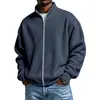 Sitio web independiente transfronterizo europeo y americano ropa de hombre, moda vintage estilo americano para hombre, chaqueta sencilla de color liso con tejido gofrado, cuello alto, con cremallera