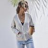 Cardigan Suéter de Cor Sólida com Manga Longa e Decote V Bai Fen Zhi Yi, Exclusivamente para Comércio Transfronteiriço com Europa e América, Estilo Curto de Outono