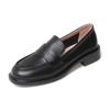 Todos os loafers básicos simples de couro 2022 Outono Novo espesso salto médio sapatos de couro couro couro redondo dedo do pé meia boca sapatos de camada única para as mulheres