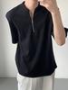 Camiseta para Hombre de Manga Corta Holgada con Cuello Alto Pequeño y Diseño Sensorial, Media Cremallera, Hombro Acolchado, Abstinencia Alta al Frío, Top de Cuello en V, Camisa Henry Moderna