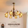 Lámpara de araña vintage estilo francés para sala de estar, luz ámbar, nueva lámpara de madera maciza retro Maillard para dormitorio principal y comedor, lámpara de cristal casagd