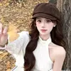 Chapéu octogonal estilo retrô britânico de Hong Kong para mulheres, primavera e outono, aba curta faz o rosto parecer menor, boné de jornaleiro, chapéu de pintor versátil estilo coreano