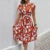 O Vestido Plissado Estampado com Padrão Abstrato Elegante Personalizado Mais Vendido da Amazon, Europeu e Americano, Casual para Férias