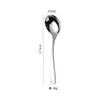 028 Mango Curvo Acero Inoxidable 304 Cuchara Redonda Cuchara de Postre Ancha y Engrosada Cuchara para el Hogar Tenedor Tenedor de Frutas Cuchara para Comer Infantil