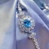 Nuevo Famoso de Internet Flor Vintage Topacio Azul Cielo Estrella Brillante Río Pulsera de Aguamarina de Lujo de Gama Alta