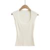 Garota Americana Quente Sexy Cintura Marcada Decote U Sem Mangas Colete Tricotado Feminino Estilo Puro Desejo Look Emagrecedor Top para Usar por Baixo Atacado