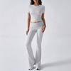 Ropa de Mujer Europea y Americana Transfronteriza Amazon 2025 Primavera y Verano Comercio Exterior Casual Color Sólido Ajustado Manga Corta Set de Pantalones Largos