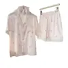 Nuevo Conjunto de Pijama de Seda Helada con Lunares Kt de Manga Corta para Mujer, Color Sólido, Simple y Cómodo, Ropa de Casa para Mujer