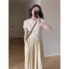 Camiseta de Algodão Puro Estilo Casual com Ombros Normais, Mangas Curtas Largas, Calça Yamamoto Elegante de Perna Larga 2026 Verão