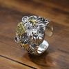 Anillo de cabeza de tigre de plata tailandesa retro personalidad dominante para hombre elegante hip hop moderno Anillo de boca abierta para hombre entrega de una sola pieza