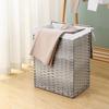 Nova Cesta Dobrável para Roupas Sujas de Plástico com Rattan Sintético Tecido à Mão Cesta de Armazenamento para Quarto Banheiro com Tampa Roupas Sujas com Forro