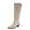 Elegantes botas negras de punta, nuevo estilo otoño-invierno 2026, botas para mujer con tacón grueso, hasta la rodilla, adelgazantes, no son botas de jinete, botas largas