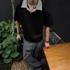 Camiseta de Lona a Cuadros Patchwork con Solapa para Hombre, Marca de Verano de Moda, Polo Holgado de Manga Corta con un Diseño Único, Top Falso de Dos Piezas de Media Manga