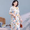 Vestido de seda de algodón de nuevo estilo para mujer, de verano, de moda, de manga corta, adelgazante, de longitud media, de algodón artificial con estampado floral, falda exterior