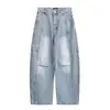 Jeans de corte curvo desconstruído lavado retro americano para homens e mulheres, emagrecedor, folgado, casual, perna reta, calças compridas versáteis de perna larga