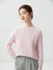 Suéter de Cachemira Otoño Invierno para Mujer Cuello Redondo Holgado Suave Pegajoso Jersey Versátil Hueco Tejido de Cable Engrosado Capa Base