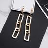 Pendientes de Cadena Rectangular Largos Exagerados de Moda Europea y Americana Clip para Oreja Pendientes Geométricos Simples Estilo Coreano para Mujer