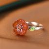 Anillo de plata S925 Rey Ciervo Dorado anillo abierto para mujer anillo de plata simple artístico hojas azul quemado ágata ciruela