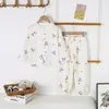 Pijamas para Niñas, Ropa Casual Fresca de Verano para Niños, Conjuntos Lindos de Cardigan con Dibujos Animados, Ropa Holgada con Aire Acondicionado para Niños