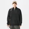 Suéter de Punto Grueso de Invierno con Cuello Vertical Medio Cardigan para Hombre Holgado Tallas Grandes Estilo Japonés Retro Negro Suéter Marca de Moda