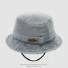 Sombrero de pescador de mezclilla para bebé, sombrero de moda exterior transfronterizo elegante para niñas, nuevo sombrero de cubo con letra y oso para niños, sombrero para el sol