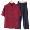Camisas de Manga Corta con Hojas de Bambú para Hombres de Mediana Edad y Mayores, Trajes Casuales de Verano, Camisas Finas de Verano para Papá, Trajes Tang para Papá Mayor