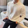 Suéter de Color Sólido con Cuello Camisero Estilo Old Money Otoño/Invierno 2026 para Hombre, Manga Larga, Cálido, para Viajar, Estilo Minimalista POLO Ropa de Punto para Hombre
