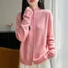 Novedad Otoño/Invierno 2026 Cárdigan de Punto de Cuello Medio Alto Manga Larga para Mujer Color Sólido Calado Holgado Versátil Prenda Exterior