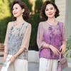 Ropa de Verano para Mamá, Tops de Manga Tres Cuartos Estilo Chino, Ropa de Moda para Mujeres de Mediana Edad y Mayores, Camisetas Estilo Occidental, Camisas Holgadas y Delgadas de Verano