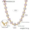 Colar com contas de shijia e pérolas Ou Maika Ins Wind, fivela de corrente de latão, joia elegante em estoque, feminino, sem cor