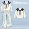 Sudadera casual preppy de nicho con cuello de muñeca y manga larga, pantalones de cuadros anchos finos para primavera/otoño, conjunto coreano de dos piezas