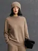 Nuevo suéter de punto versátil casual de manga larga para mujer otoño e invierno, 100% cachemir, corte holgado, corte entallado, cuello semi-alto