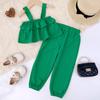 Pinduoduo verano transfronterizo para niñas top corto de tirantes de pastel + pantalones bombacho conjunto de 2 piezas vacaciones junto al mar ropa infantil