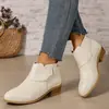Botines de Tobillo con Velcro de Moda 2026 Otoño/Invierno Nuevos Talla Grande Cómodos Tacón Grueso Punta Aguda Botas de Cuero para Mujer Venta al por Mayor