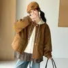 Casaco de Lã Mongol para Meninas Outono 2026 Novo Patchwork Xadrez Jaqueta com Capuz Canelada Estilo Coreano Camada Superior