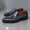 Zapatos de Cuero Británicos de Punta Cuadrada y Tacón Bajo para Hombre de Cuero Genuino Temperamento Negocios Negociación Formal Calzado Individual Retro Traje Boda Zapatos de Hombre