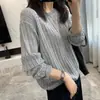 Estilo coreano, caimento relaxado! Suéter de tricô com tranças vazadas para mulheres, uma peça leve de outono, feito de lã, com modelagem solta, mangas compridas versáteis e design de puxar