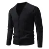 Exportação Transfronteiriça Masculina Outono e Inverno Nova Moda Cor Pura Gola V Cardigã Tricô Tamanho Grande Tricô Torcido Jaqueta