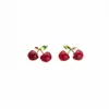 Aretes de Resina Aguja Plateada con Diamantes, Estilo Cereza Roja Ankara, Frescos y Dulces, Versátiles, Modernos, Simples, Únicos, Sin Cobre, para Mujeres
