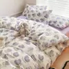 Juego de Cuatro Piezas de Algodón Puro Clase A Ropa de Cama para Dormir Desnudo Algodón Lavado con Agua Estilo Sábana Ajustable Ins Fresco Pequeño Sábana Funda de Edredón Dormitorio Juego de Tres Piezas