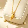 Colar Moeda de Cobre com Zircônia Banhado a Ouro Imitado Tendência para Mulheres, Corrente de Clavícula Peixe Grande e Begônia em Ouro de Areia Vietnamita de Luxo Leve