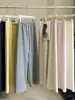 Estilo Otoño e Invierno Terciopelo Grueso Pegajoso Arroz Ancho Pantalones de Pierna Ancha Mujer Estilo Coreano Cintura Alta Holgados Versátiles Caída Cordón Rectos Casuales