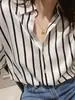 Camisa Retro Francesa Holgada Tono Perezoso Pesada Suave Cera Arena Crepé Satén Seda Rayas Verticales Clásicas