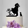 Tarjeta de pastel de boda acrílica abstracta de novio y novia tarjeta de pastel Sr. y Sra. y perro