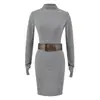 Vestido Gris de Cuello Medio de Manga Larga para Mujer, Vestido Interior Ajustado para Otoño e Invierno, Vestido Corto Bodycon Ceñido al Cuerpo