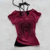 2026 Amazon Cuello Halter Verano Retro Estampado de Guitarra y Alas Y2K Manga Corta Camiseta Estampada Rosa para Mujer Venta al por Mayor