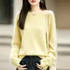 Suéter de malha de lã sem costura para mulheres, outono e inverno, estilo retrô, caimento solto, mangas compridas, top casual de base