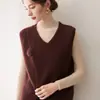 Chaleco sin mangas de cuello en V de cachemira con aberturas inclinadas para mujer, Otoño/Invierno, Chaleco de punto suelto con capas de flor 3D hecho a mano