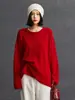 Novo suéter de malha quente versátil de gola redonda com borda dobrada, corte solto elegante, puro cashmere feminino para outono e inverno